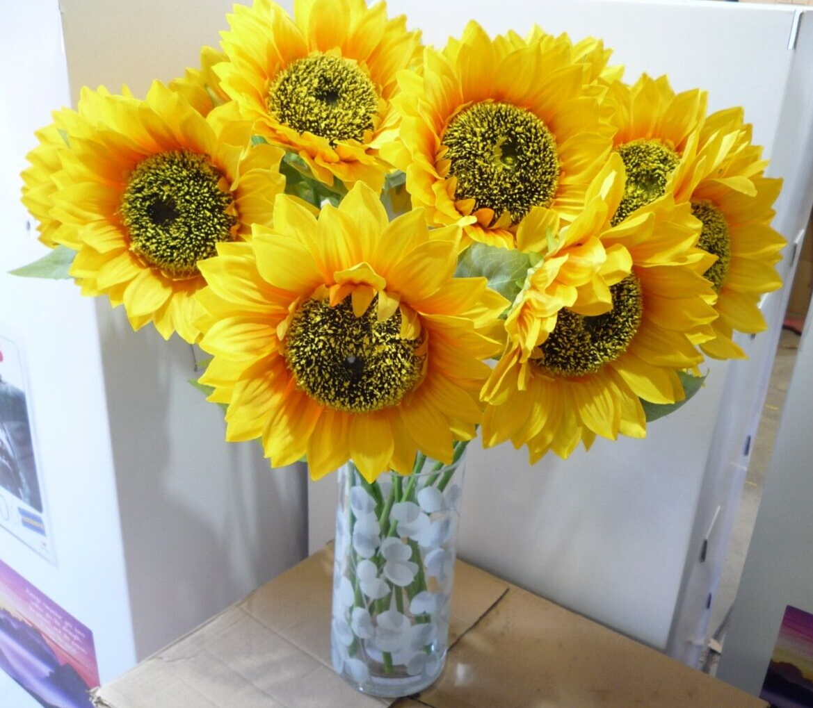 JOB LOT 48 LARGE SILK SUNFLOWER YELLOW ARTIFICIAL FLOWER SINGLE STEM