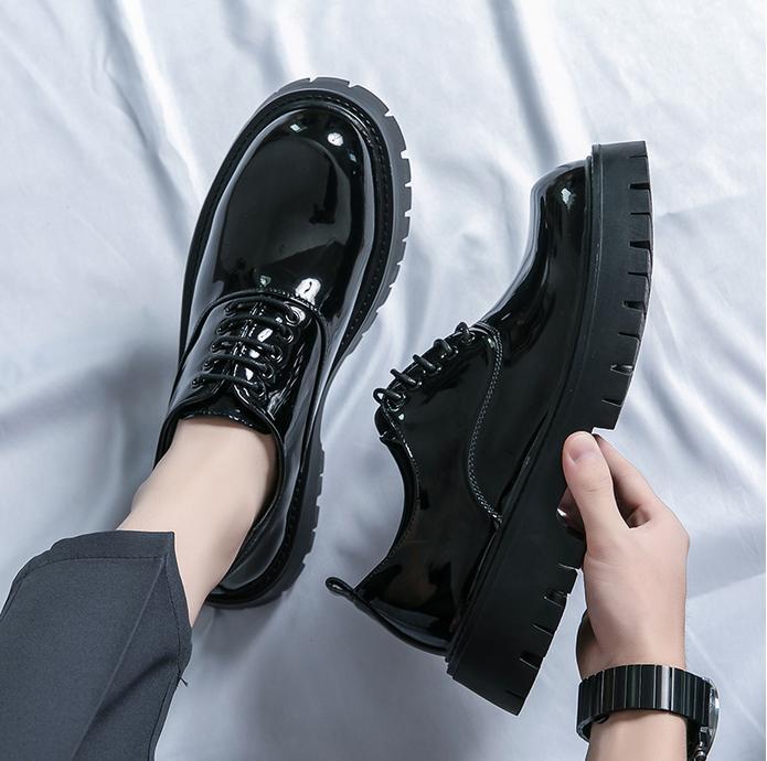 大人気!【LOOKPLE】Look 4080 shoes/4cm身長UP!! Men Platform Shoes Round Toe Lace Up Formal Dress Shoe