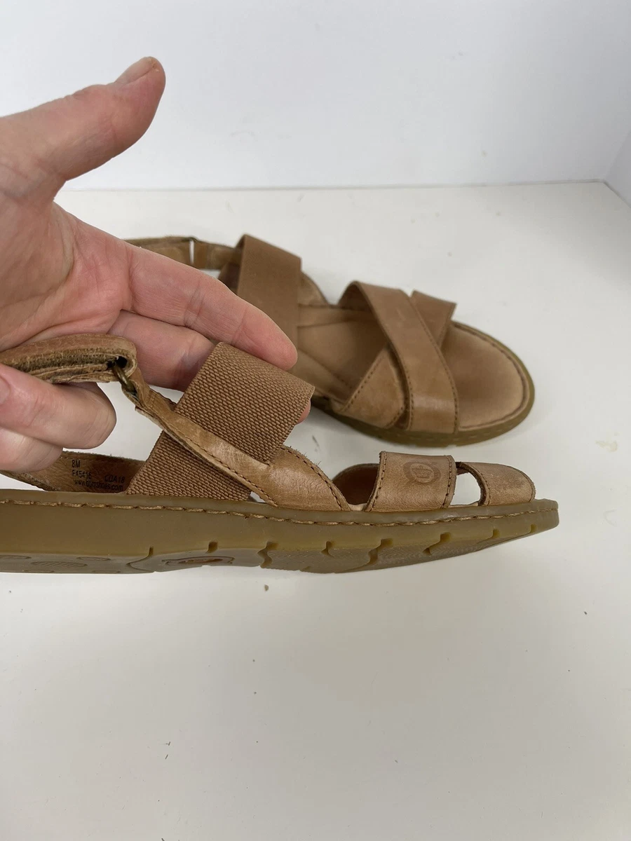 BORN ZINNIA SANDALS Elastic Straps Low Heel F45416 Leather Luggage