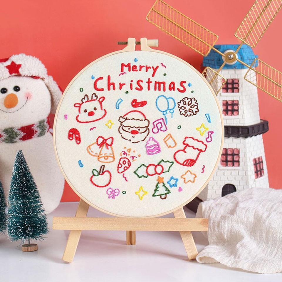 Christmas Hand Embroidery Set DIY Craft Stamped Embroidery Xmas Gifts