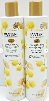 2 Pantene Nutrient Blends Strengthening Damage Repair Shampoo Castor Oil, 9.6 oz