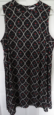 DR2 Dress Womens Sz L Sleeveless Black Floral Fully Lined Pleated Back Romantic