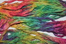 10 yards Recycled Sari Silk Ribbon Yarn, blue red green