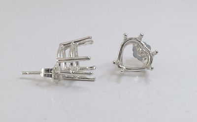 Two Heart Sterling Silver Cast Wire Pre-Notched Earring Settings (4x4-10x10mm)