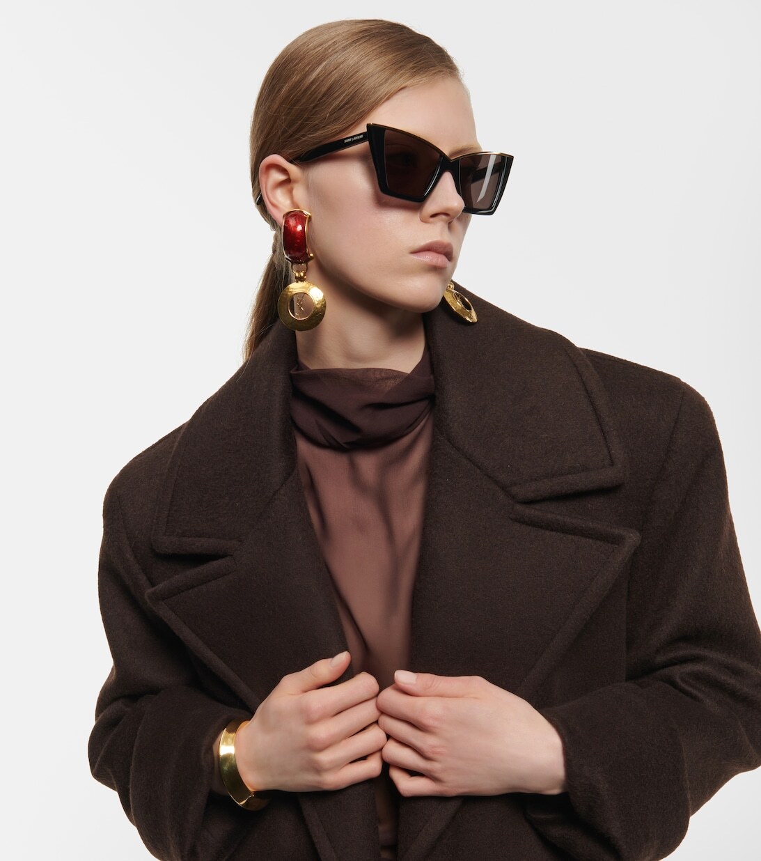 NUOVI OCCHIALI DA SOLE SAINT LAURENT SL 570 CERCHIO IN METALLO QUADRATO OCCHI DI GATTO ACETATO