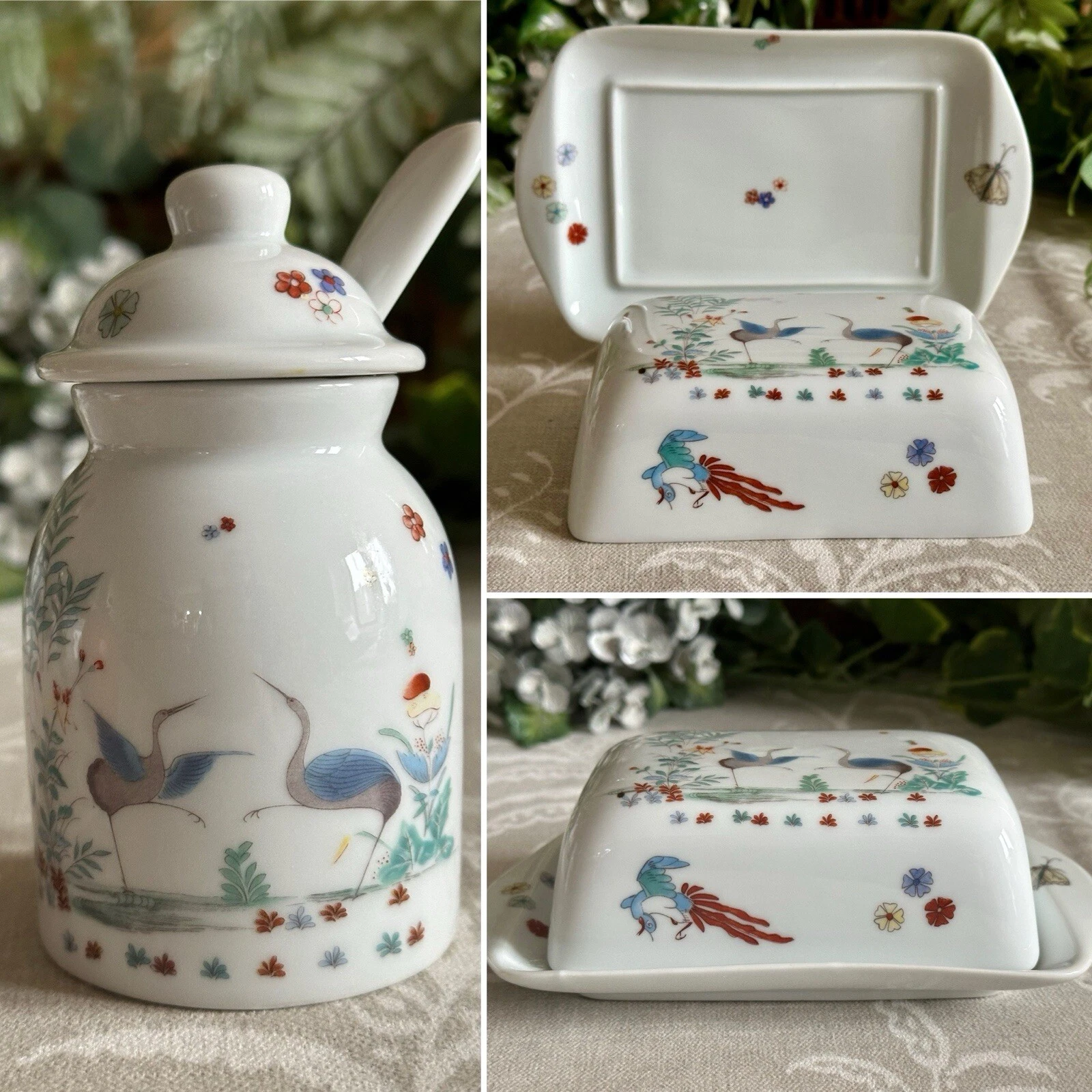 Limoges KAKIEMON Porcelaine du Lys Royal Reproduction BUTTER DISH & MUSTARD POT