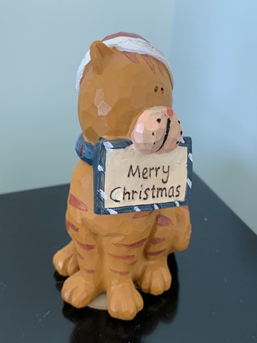Tii Collections Holiday Resin Cat Figurine in Beanie Merry Christmas sign - Picture 6 of 7