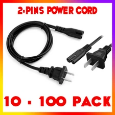 Lot of 10-100 Standard 2 Prong Power Cord Cable 5ft AC Adapter Figure 8 US Plug