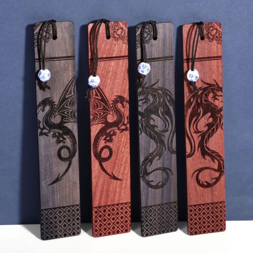 4Pcs Dragon Bookmark Gift, Wood Bookmark for Men Cool Book Marks Box Set Fantasy