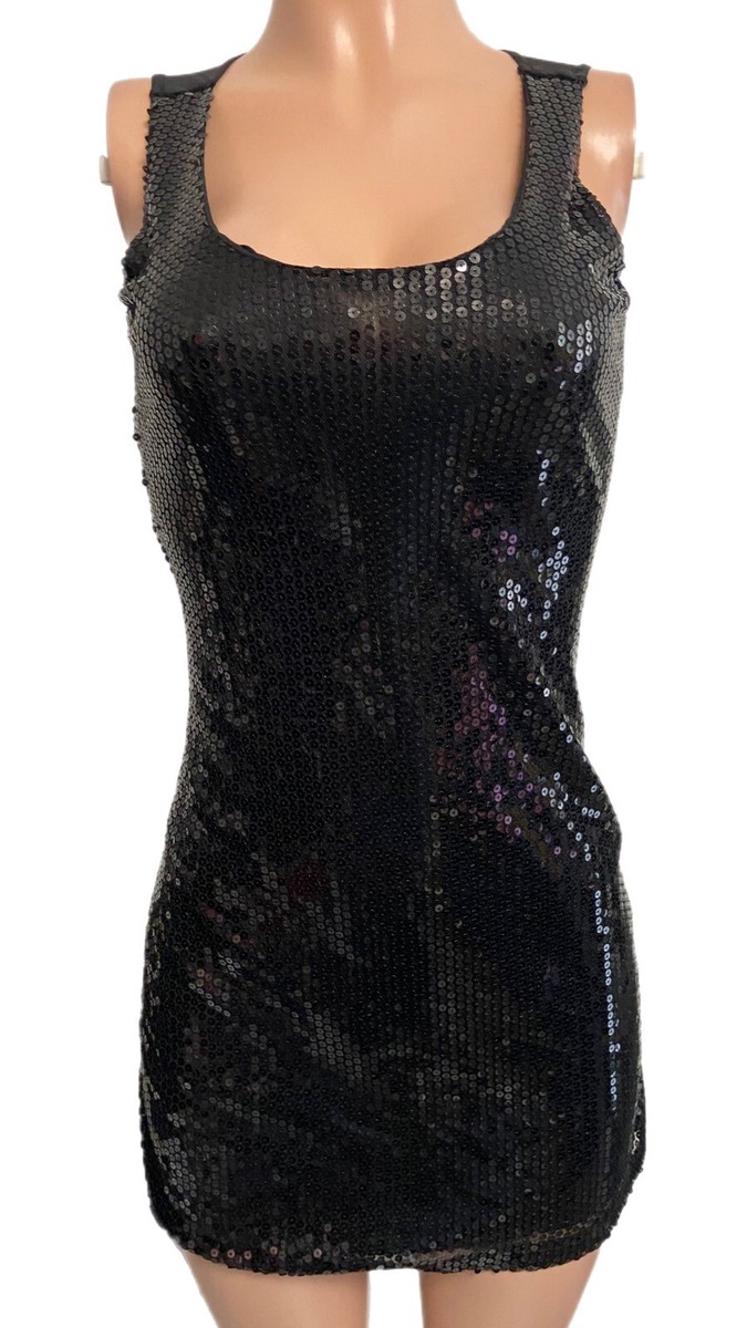 Goth Black Sequin Mesh lined Posh Mod Mini Dress Y2K Party clubwear Fairycore Goth Black Sequin Mesh lined Posh Mod Mini Dress Y2K Party clubwear Fairycore