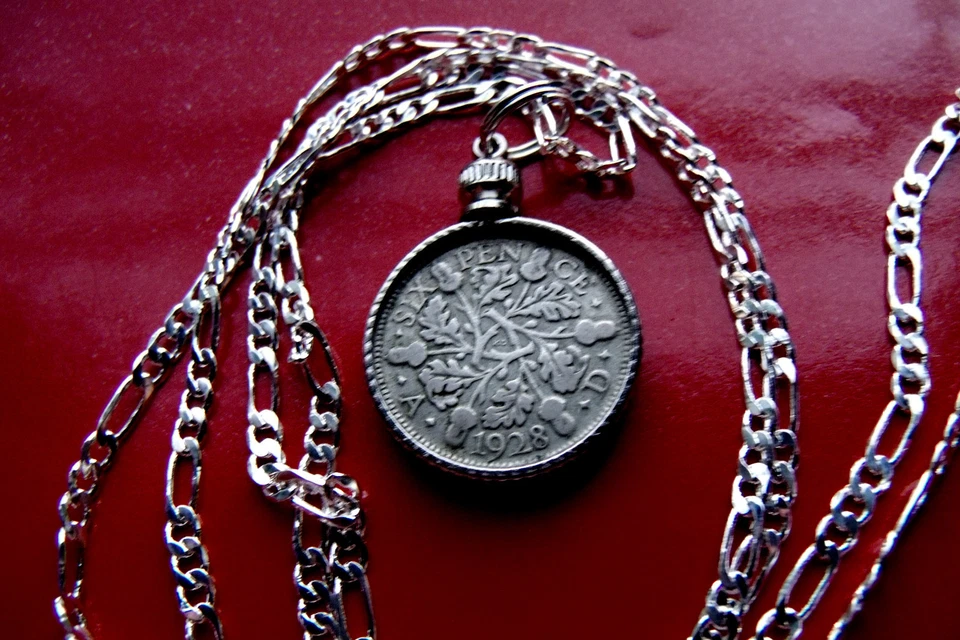 CADENA ITALIANA PLATA ESTERLINA .925 1928-1936 REINO UNIDO INGLÉS SEIS PENIQUES Y 24" Foto 4 de 4