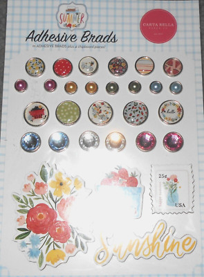 Summer Sunshine Fruit Flowers Enjoy Sun Vacation Gems Carta Bella Adhesive Brads