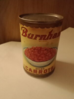 Vintage Advertising Tin Can Burnham Brand Diced Carrots Edgett Burnham Co