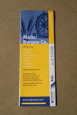 New Jersey Transit Pocket Time Table - Main/Bergen Co. - 5/11/08