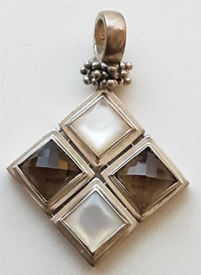 Michael Dawkins Sterling Mother of Pearl Smoky Quartz Enhancer Pendant