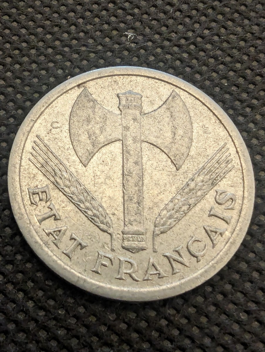 1944-C 2 FRANC TRAVAIL FAMILLE PATRIE ETAT FRANCIS COIN TOKEN - AU