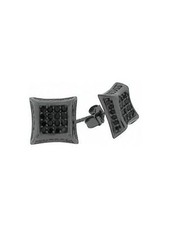 Men's Women's Sterling Silver Black Gold Finish Diamond Simulate Stud Earrings