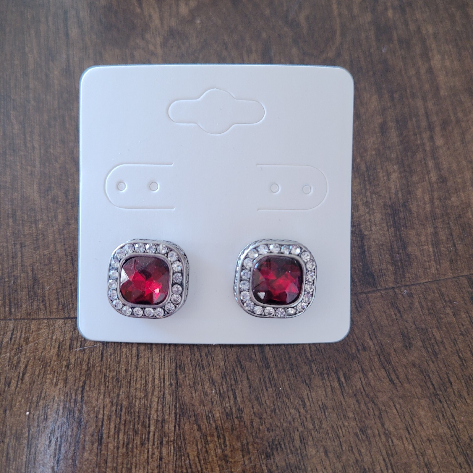Faux Ruby Red and Clear Rhinestones Stud Silver T… - image 1
