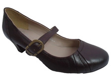 M & S FOOTGLOVE WIDER FIT DARK BROWN LEATHER HEELS LADIES SHOES UK 4.5 -EUR 37.5