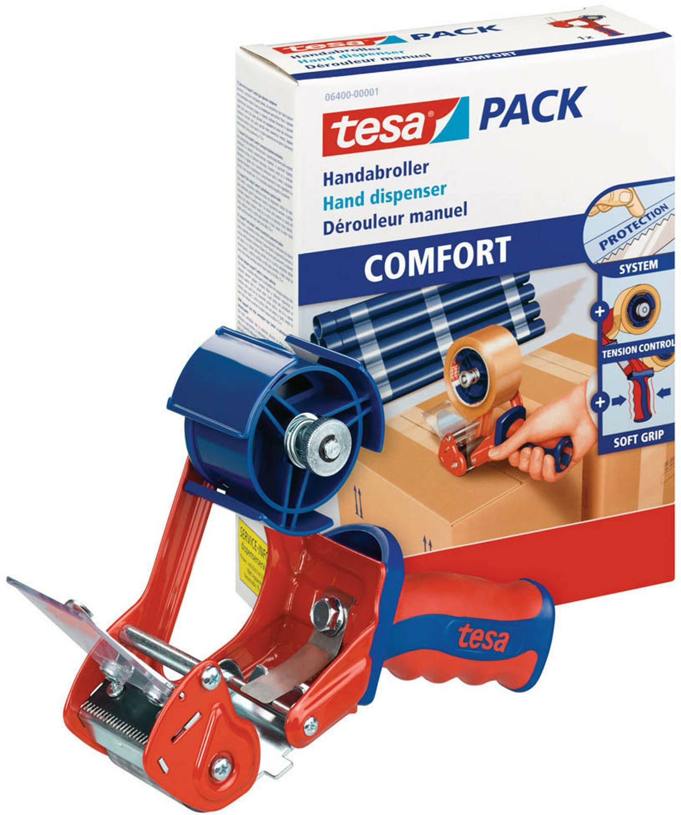 Tesa Packbandabroller 6400 Comfort, mit Bremse, für Packbänder bis 50mm x 66m - Böttcher AG Tesa Packbandabroller 6400 Comfort, mit Bremse, für Packbänder bis 50mm x 66m - Böttcher AG