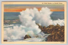 Postcard Atlantic Ocean Sunset View With Giant Breaker