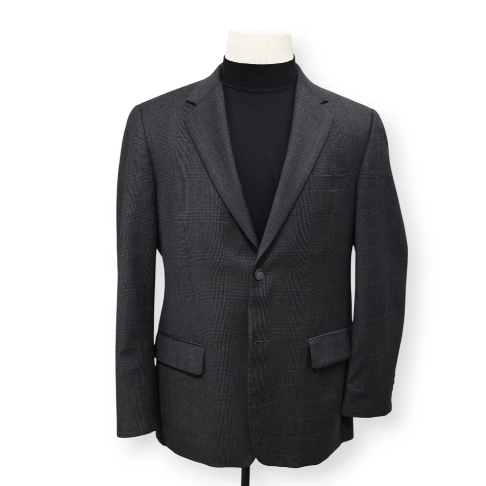 TASSO ELBA mens charcoal & purple plaid WOOL sport coat suit jacket blazer 40 R - Image 2 of 4