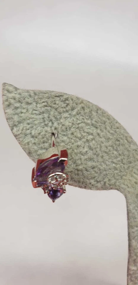 Nobile 3,0 Carati Ametista Topazio Bianco Ohrshänger 925 Argento Orecchini - Immagine 2 di 4