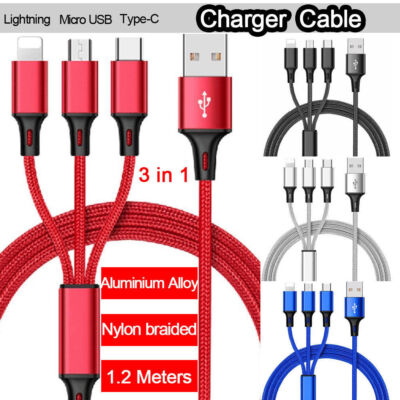 Mobile Phone Charging Cable 3in1 Type-C Micro USB iOS for iPhone Samsung Huawei