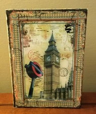 Beautiful Faux Book Storage Stash Box London Big Ben Plexiglass Front - 9"H