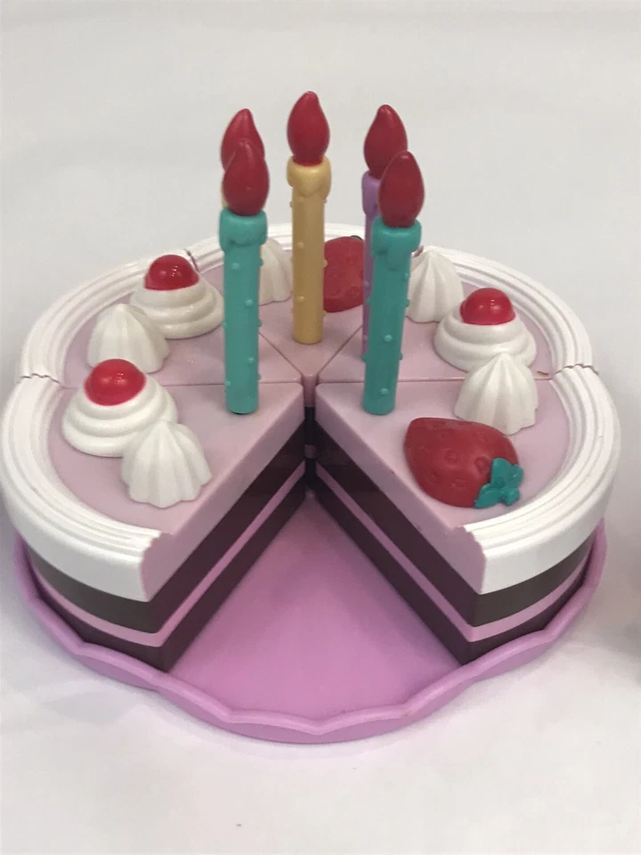 Birthday Party Play Set Cake Pretend Food Candles Plates Pink - Image 4 of 4