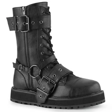 Black Punk Goth Mad Max Military Moto Mid Calf 10 Hole Combat Boots Mens Demonia