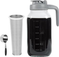 Cold Brew Coffee Maker Pitcher, 64 OZ Heavy Duty Glass Wide Mouth Mason