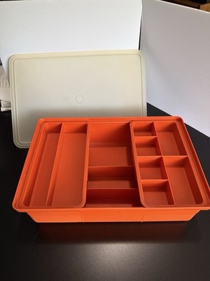 Vintage Tupperware Tuppercraft Craft Organizer Tray Set Orange USA 1421-4