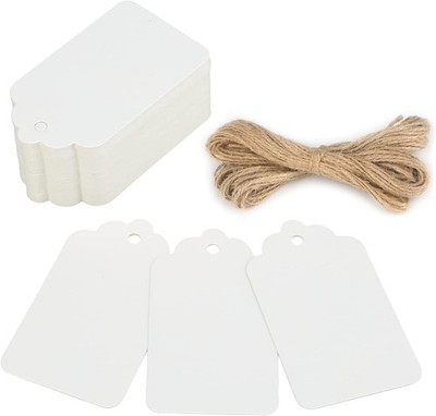 Price Tags, White Paper  Tag, 100 PCS Paper Tags with String, 2.8×1.6 in Blank
