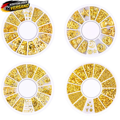 Nagelkunst Strass Dekorationen für DIY Nail Art, Stern Mond Sonne, Gold, 4 Boxen