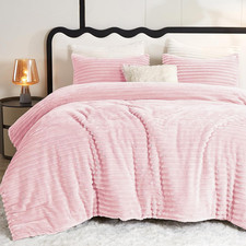 Fluffy King Size Comforter Set - Super Soft Faux Fur Pink Comforter King Size, W