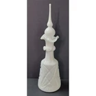 Vtg White Milk Glass Decanter Sunburst Diamond Pattern Ruffled Finial Stopper 11