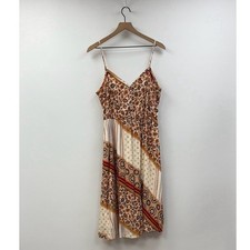 NWT Aerie Paisley Striped Patchwork Sleeveless A-Line Midi Dress Boho Tan Large