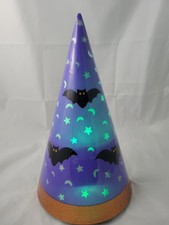 Laughing Witch Hat Lights Up Bats Stars Moon Plastic Halloween Decor 13" Sensor