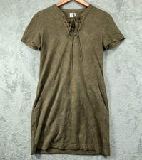 Anthropologie Paper Crane Dress Womens Medium Brown Faux Suede Dress Short Sleev