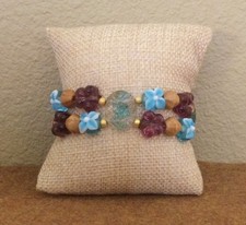 Beautiful Double/Two Strand LampWork  Czech Glass Beaded Stretch Bracelet 7.5  