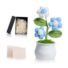 Blue Crochet Flowers Handmade Puff Knitted Flowers for Teacher H-blue