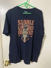 Wrangler Adult XL Blue Graphic T-Shirt - Saddle Up and Ride Fast
