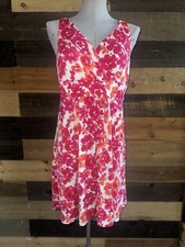 Ralph Lauren Chaps Pink Orange Floral Dress Faux Wrap Women’s PL Petite L