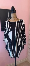Eva Varro Black & White Abstract Cold Shoulder Batwing Style Tunic Top SZ M