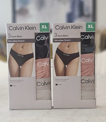 Calvin Klein Women s Bikini, Microfiber Stretch, XL, 3-pack, new in box LOT OF 2