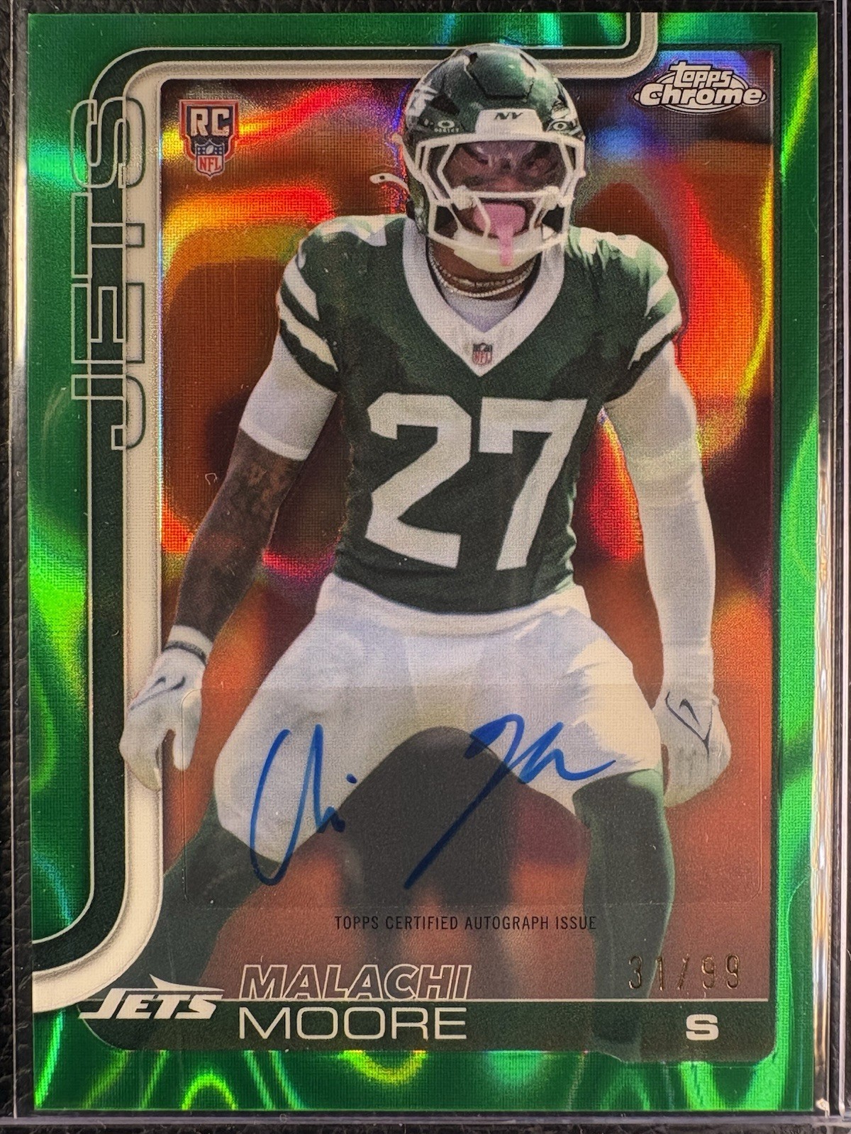 2025 Topps Chrome Malachi Moore RC Auto Jets #RRA-MM Green Lava /99 Color Match