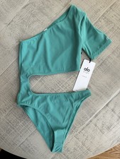 NWT Alo Yoga Body Wave One Piece XS Ocean Teal One Shoulder Cutout Bodysuit