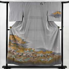 JAPANESE KIMONO HOMONGI ASH PURPLE 156cm 5 ft 1 in PURE SILK B1613