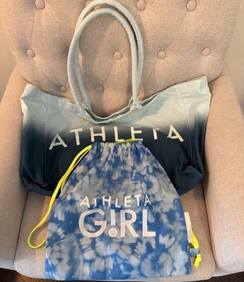 Athleta Gym Bag Blue Ombre White Canvas/Girl Drawstring Bag